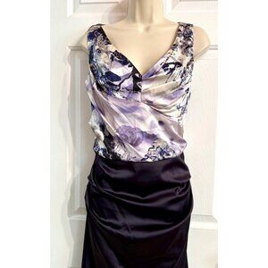 Suzy Chin for‎ Maggy Boutique Purple Floral Dress 8 Satin Party Holiday Cocktail